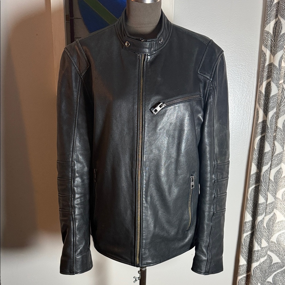 Andrew Marc Black Leather Moto Jacket SZ M